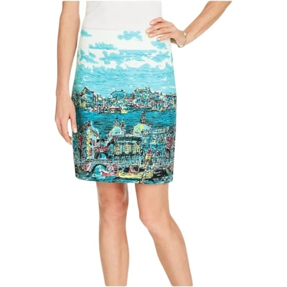 Talbots Venice Grand Canal Scenic Print Skirt Women’s Size 10P - Picture 2 of 14